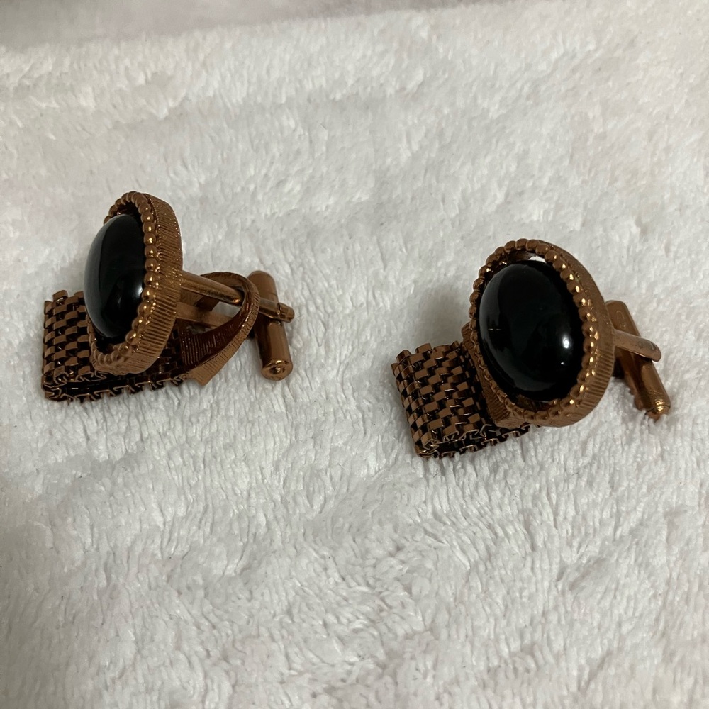 Vintage dark-Gold-Tone Black Oval Cufflinks - Picture 5 of 12